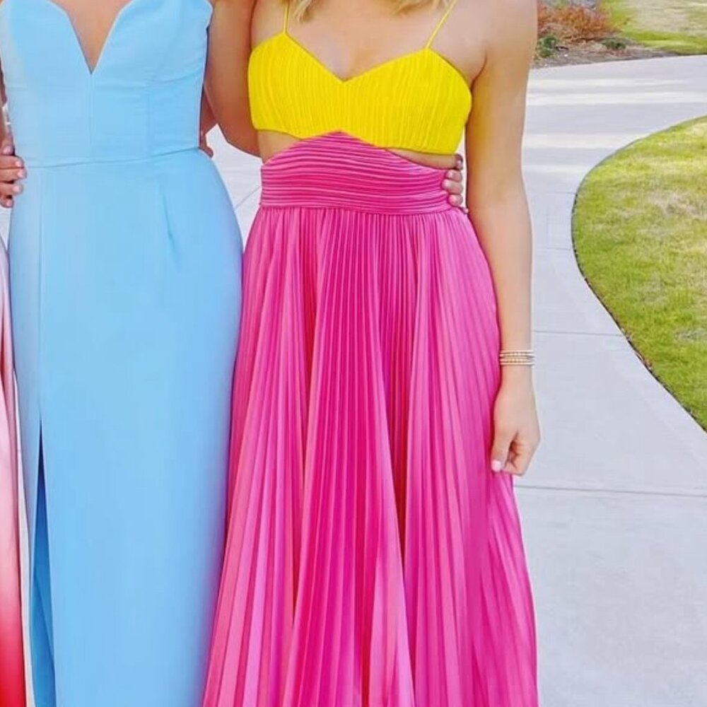 AMUR Elodie Gown in Yellow Tag & Calla Lily